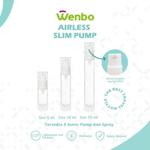 Wenbo Travel Bottle : Airless Slim Pump / Botol Lotion (5ml/10ml/15ml)
