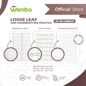Wenbo HVS 100gsm Loose Leaf : Kids Handwriting Practice (Size A5, B5, A4) / Kertas Binder Isi Ulang Anak Belajar Menulis Tangan Abjad Huruf Angka Preschool Primary TK SD